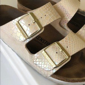 Birkenstock Arizona Sandal 38 - Shiny Snake Cream